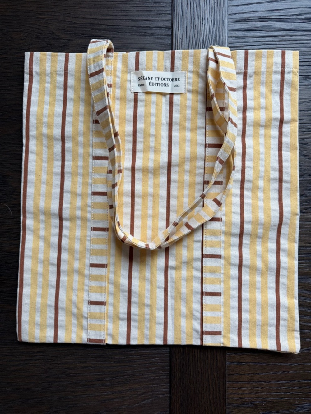 Sezane Yellow and Brown Striped Cotton Tote